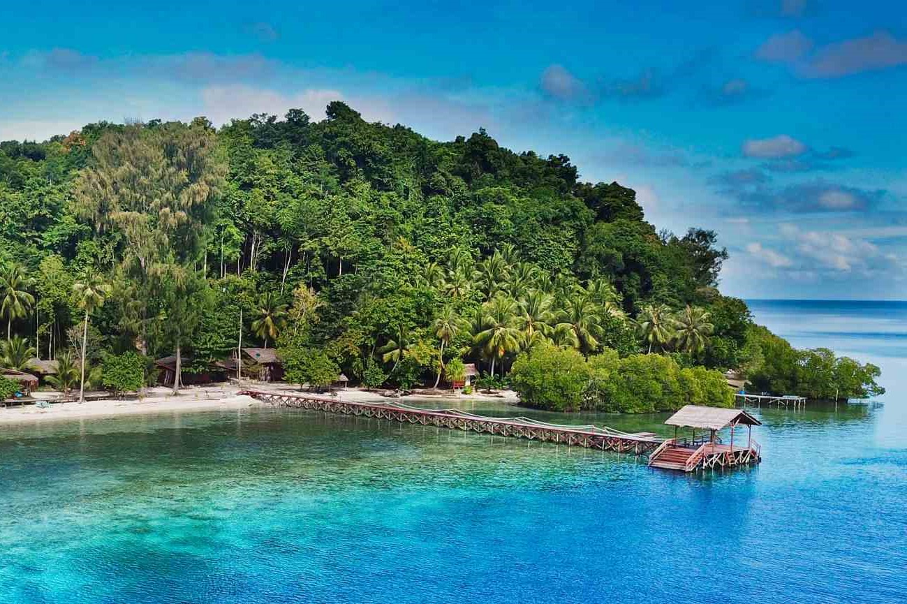Beach front accommodations at Cove Eco Resort, Raja Ampat