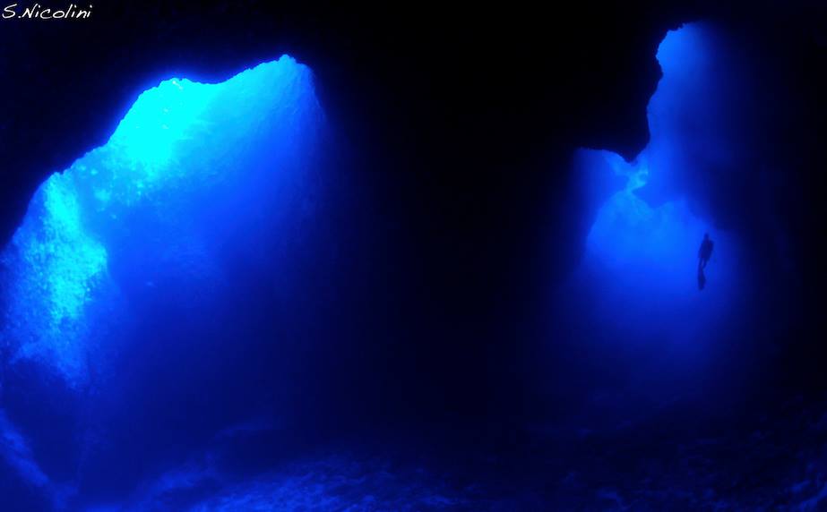 The underwater chamber of Palau’s Blue Hole 