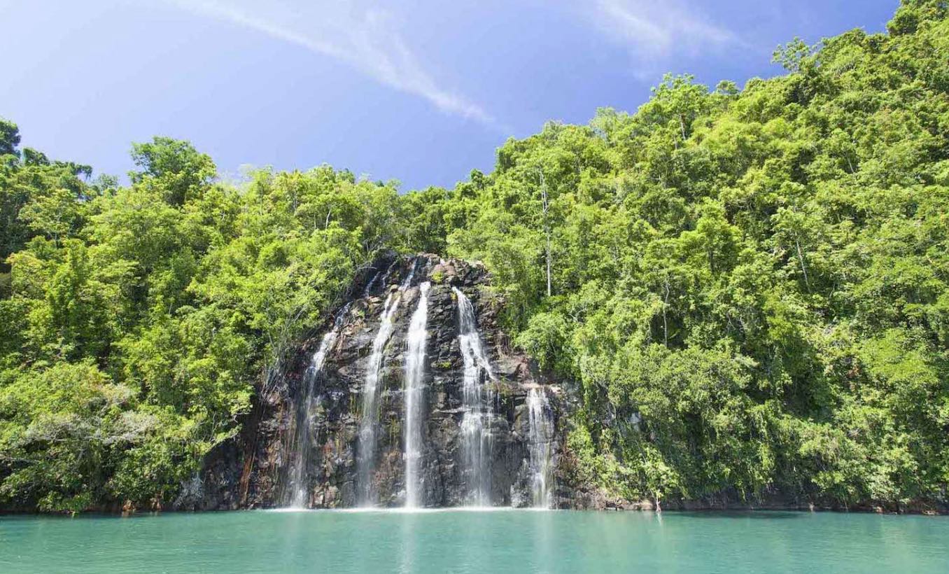 Freshwater waterfalls entering the Halmahera Sea