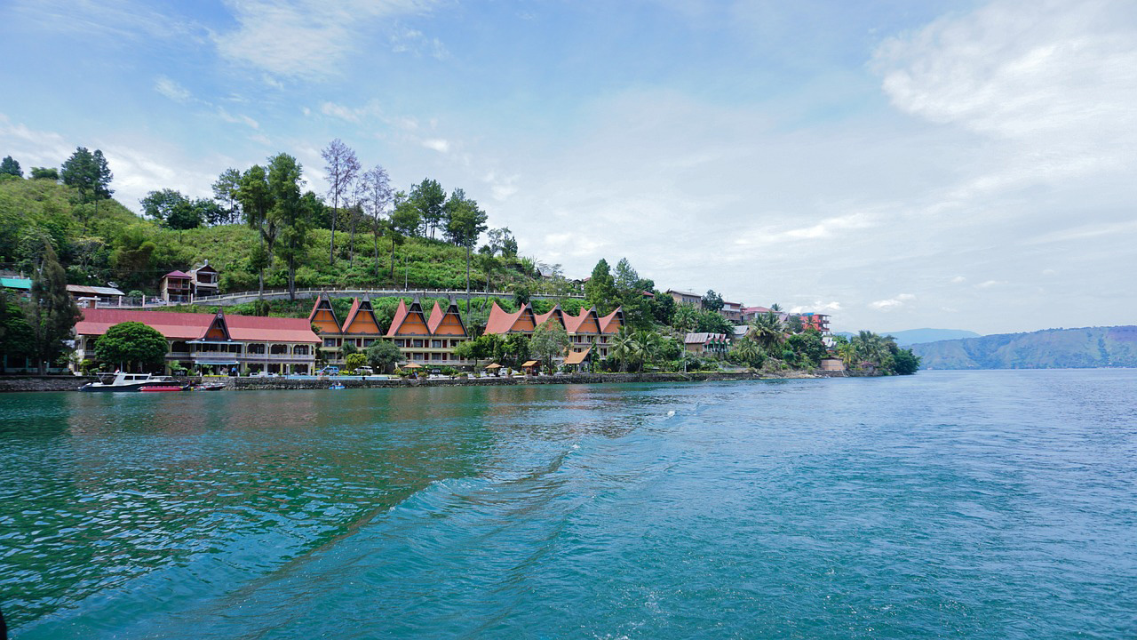 Lake Toba with Minangkabau style houses